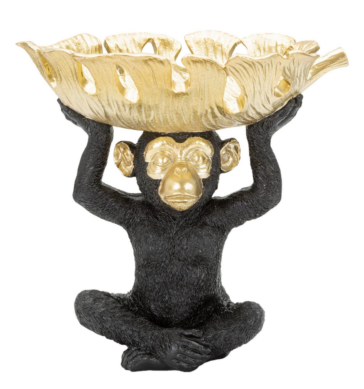 Skluptur Decor Monkey Schwarz, Goldfarben, B: 25,2cm - Goldfarben/Schwarz, Basics, Kunststoff (25.2/24/21cm)