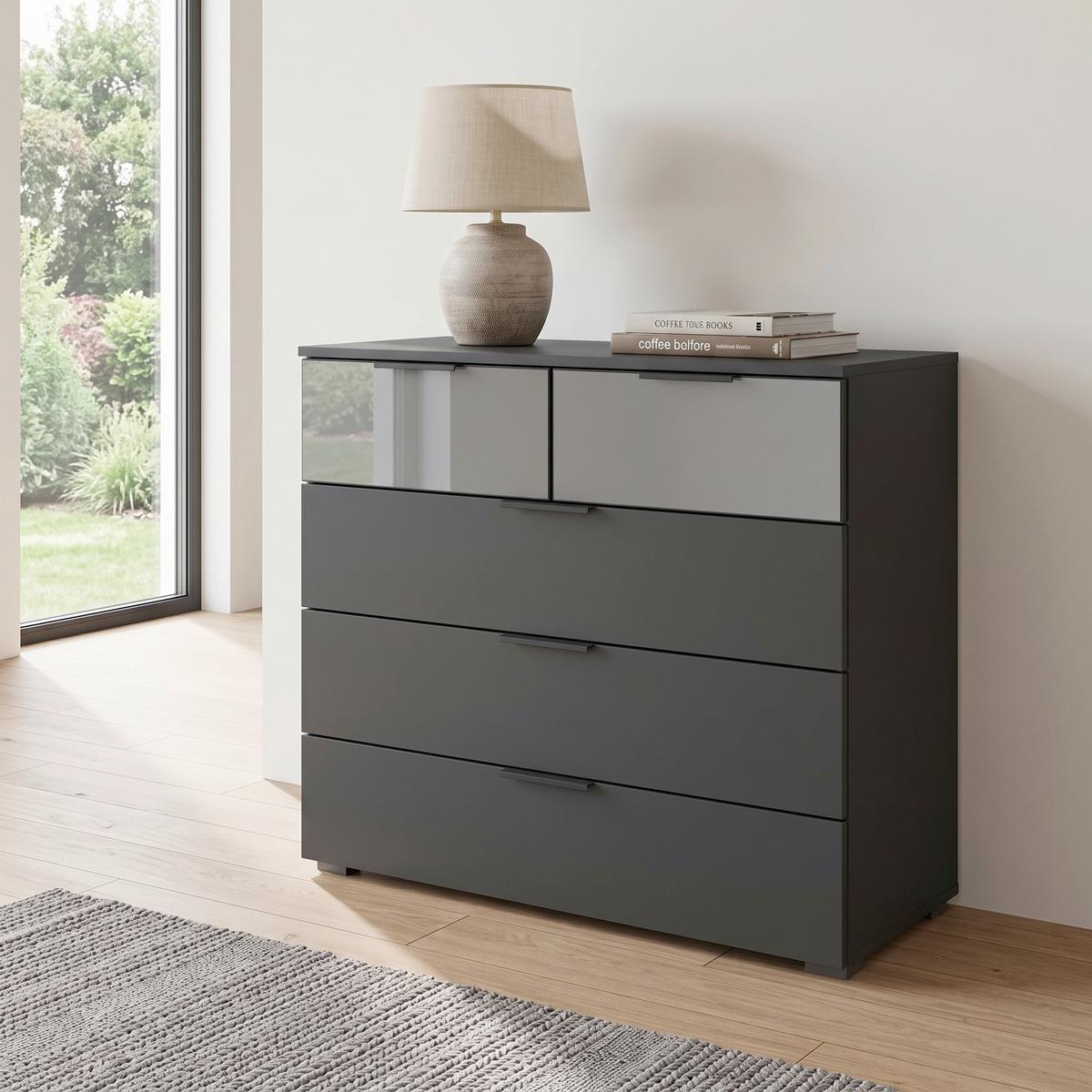 Kommode Skyla grau, 81 cm - Alufarben/Grau, MODERN, Glas/Holzwerkstoff (80/81/42cm) - Rauch Möbel