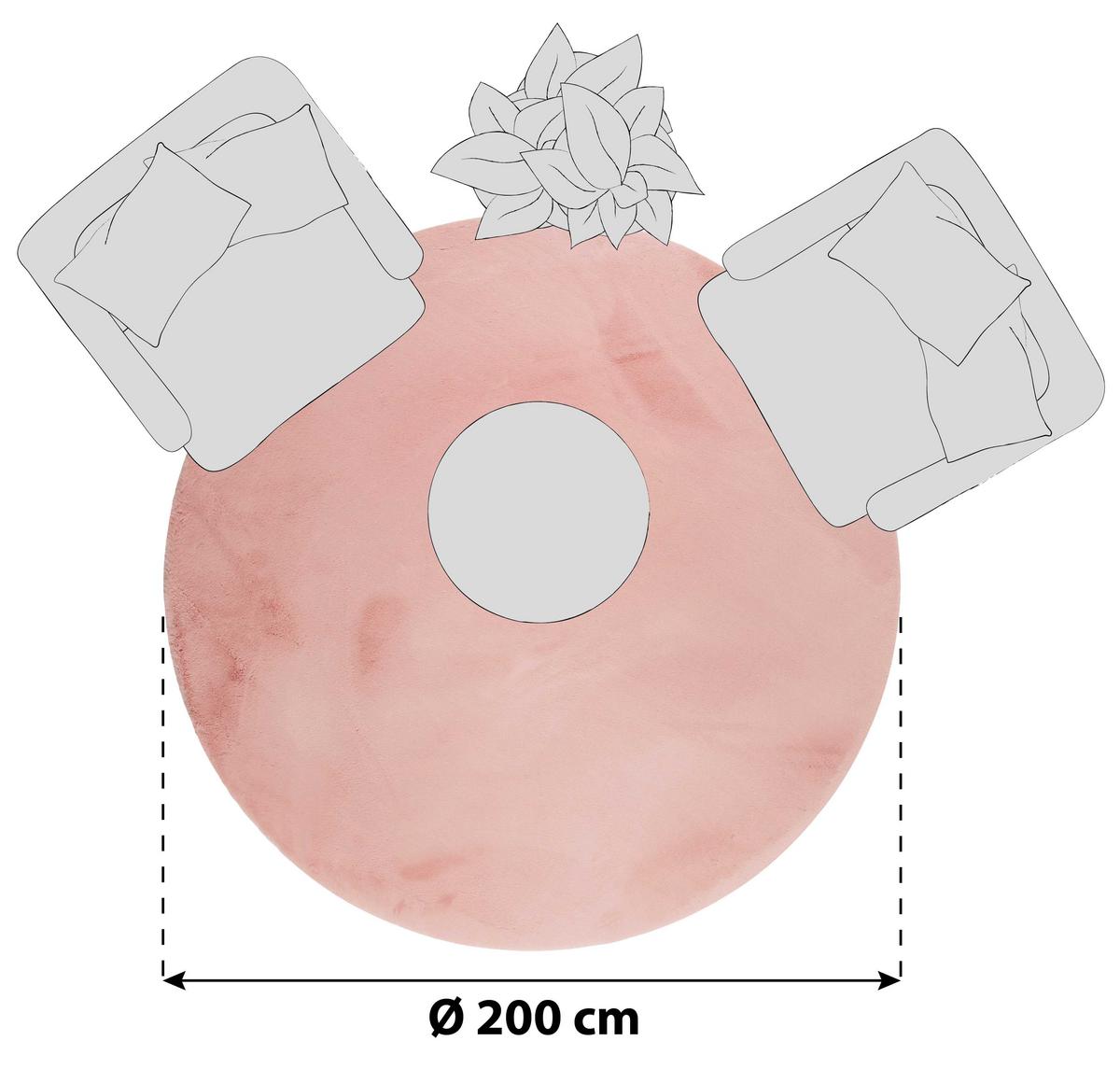 Hochflorteppich Rosa Alice Rund Ø 200 Cm - Rosa, KONVENTIONELL, Textil (200cm) - Esprit