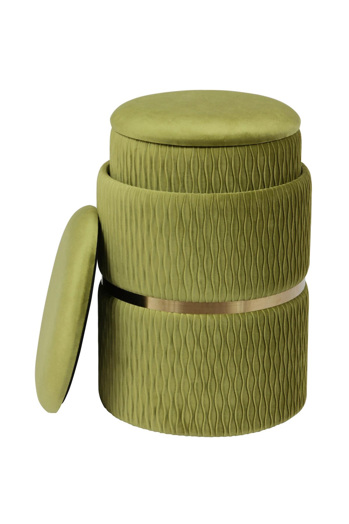 Sada taburetiek ZORA - zlatá/svetlozelená, Design, kov/textil (31,5/36/38/44/31,5/36cm)