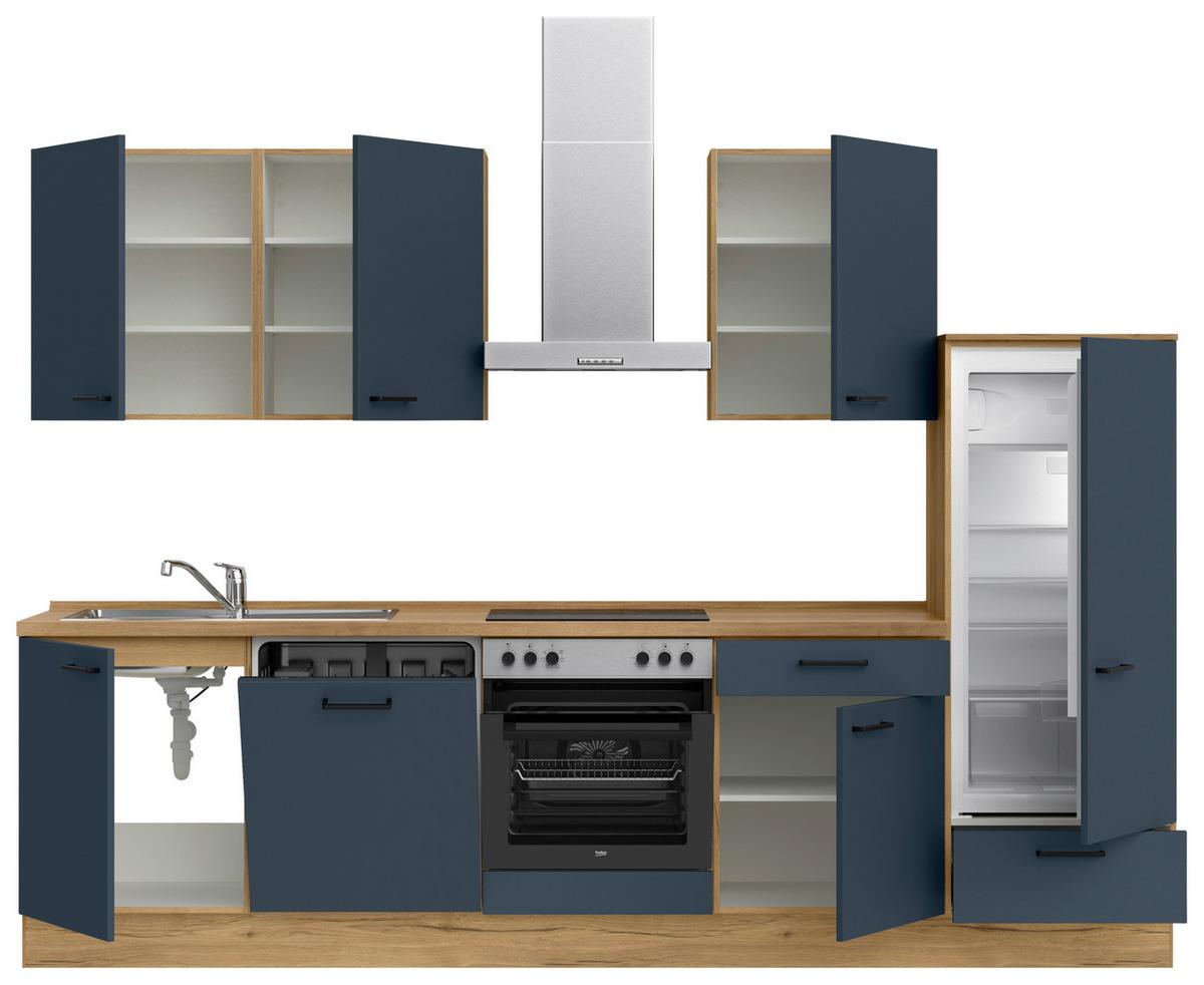 Küchenleerblock Easytouch Low-Line, L10 Rechts - Blau/Eichefarben, MODERN, Holzwerkstoff (300cm) - Nobilia