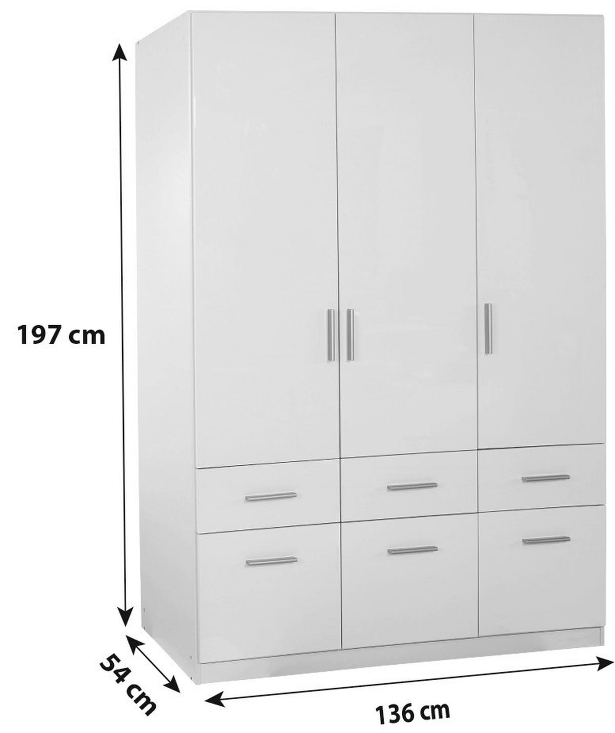ŠATNÍ SKŘÍŇ CELLE - bílá/barvy hliníku, Moderní, dřevo/plast (136/197/54cm)