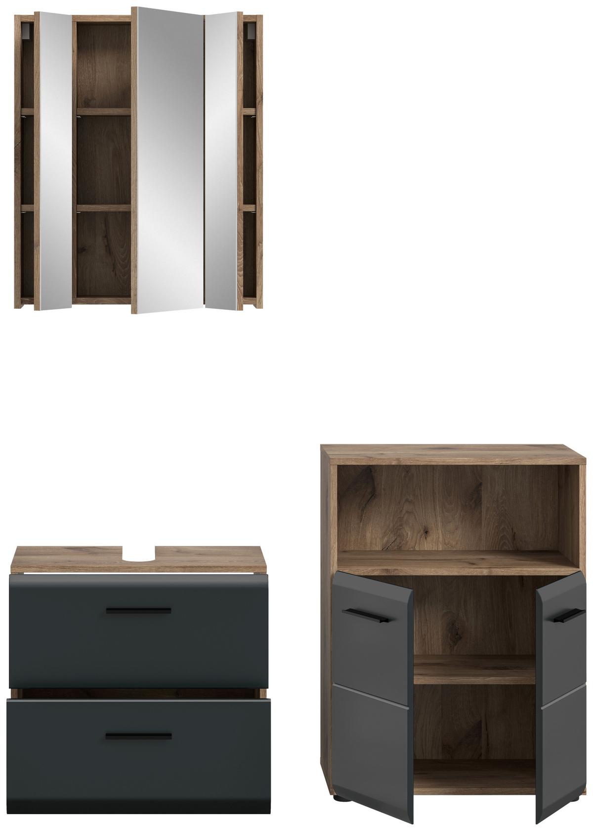 Badezimmer Ice Schwarz/Eiche Dekor B: 120cm - Eiche dunkel/Schwarz, Basics, Holzwerkstoff (120cm) - MID.YOU