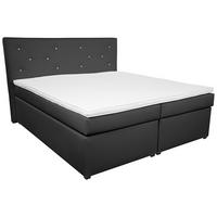 Boxspringbett Mit Topper, Lederlook 180x200cm Luminosa - Schwarz, MODERN, Textil (180/200cm)