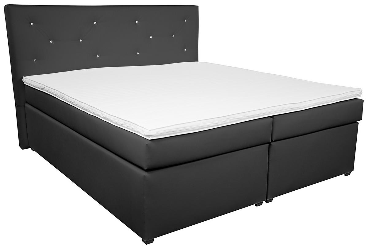 Boxspringbett Mit Topper, Lederlook 180x200cm Luminosa - Schwarz, MODERN, Textil (180/200cm)