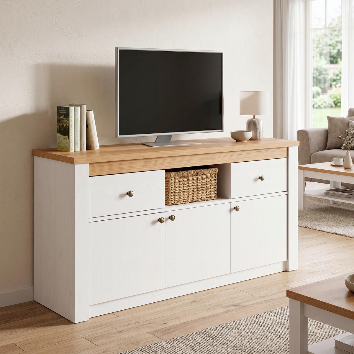 Kommode Rovigio Weiß, Lärche Dekor B: 137 cm - Lärchefarben/Weiß, KONVENTIONELL, Holzwerkstoff (137/72/42cm) - Landscape