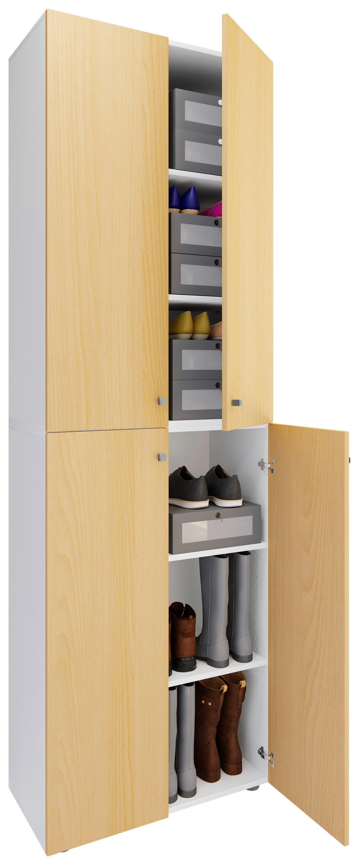 Schuhschrank Lona Weiß Buchefarben Dekor - Buchefarben/Schwarz, Design, Holzwerkstoff (70/220/40cm) - MID.YOU