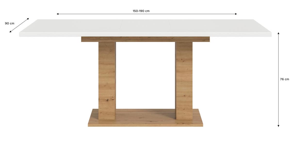 Ausziehtisch Marlon 150 Az Weiß/Artisan B:150-190 cm - Eiche Artisan/Weiß, KONVENTIONELL, Holzwerkstoff (150-190/90/76cm)