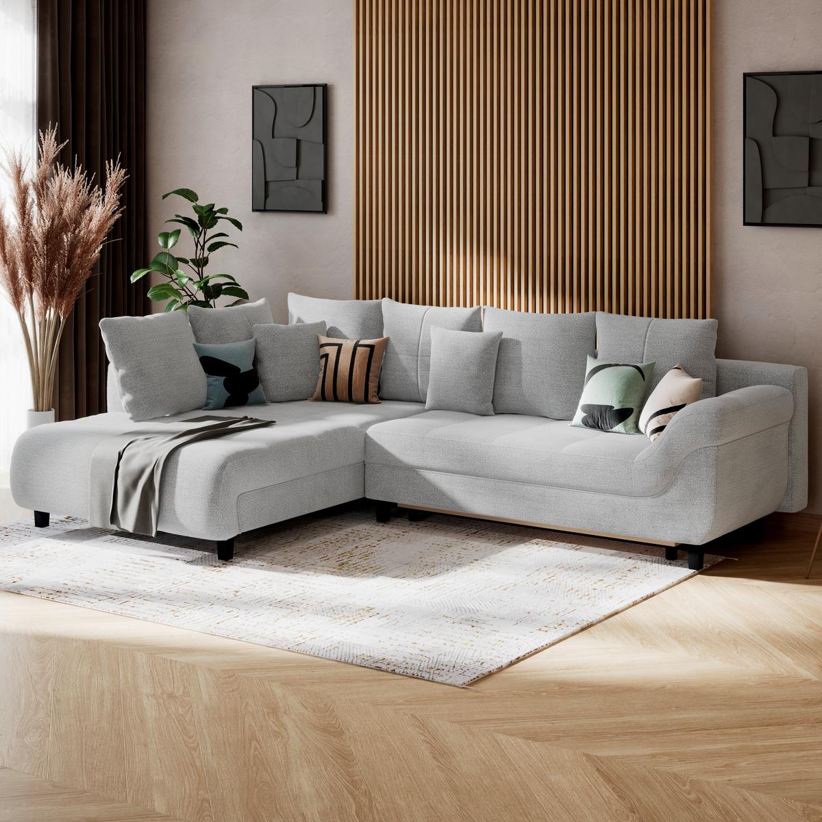 Ecksofa mit Schlaffunktion Mendoza New Chenille 197x309cm - Schwarz/Grau, KONVENTIONELL, Textil (197/309cm) - Ondega