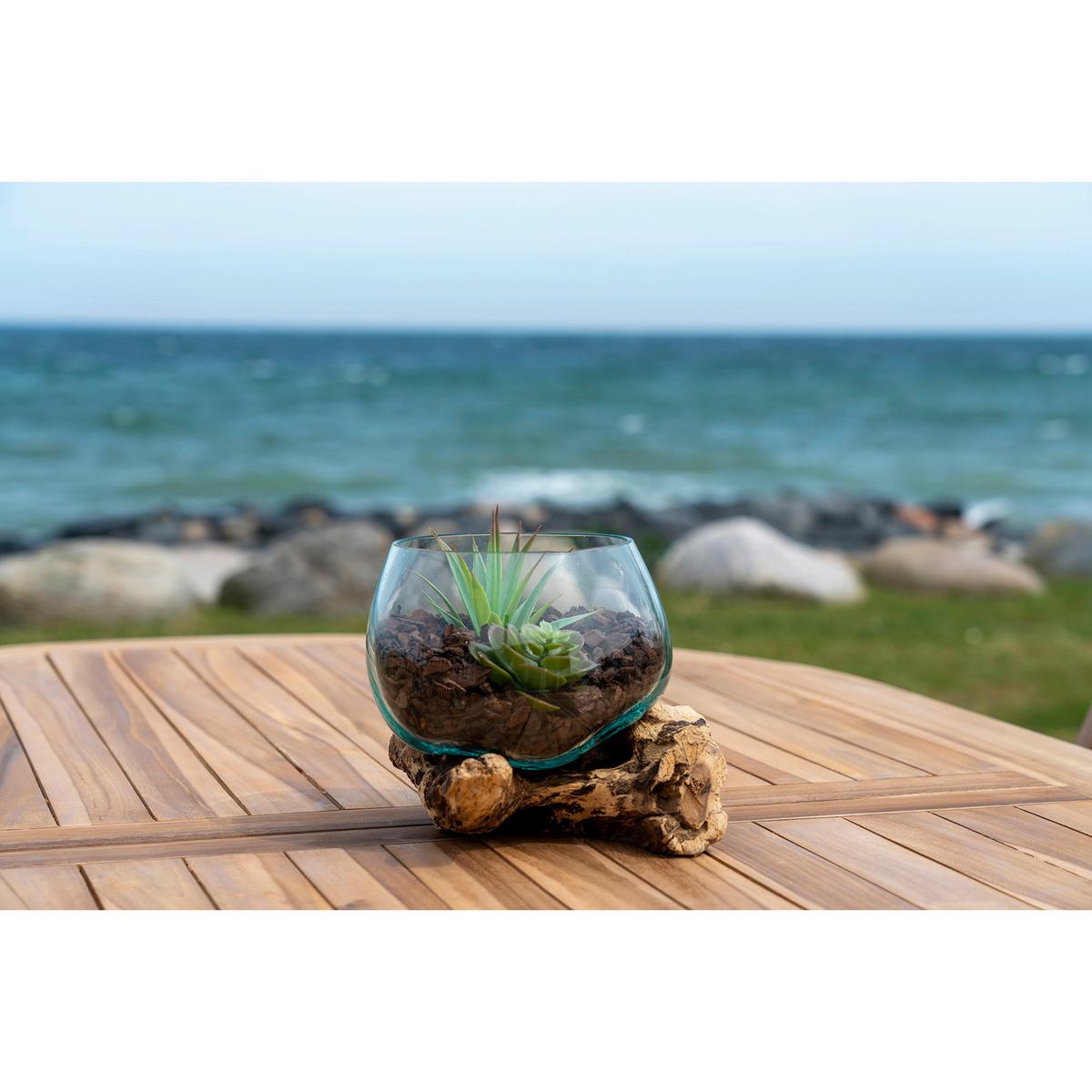 Vase Transparent Teakfarben B: 15cm - Transparent/Teakfarben, Design, Glas/Holz (15/15/15cm)