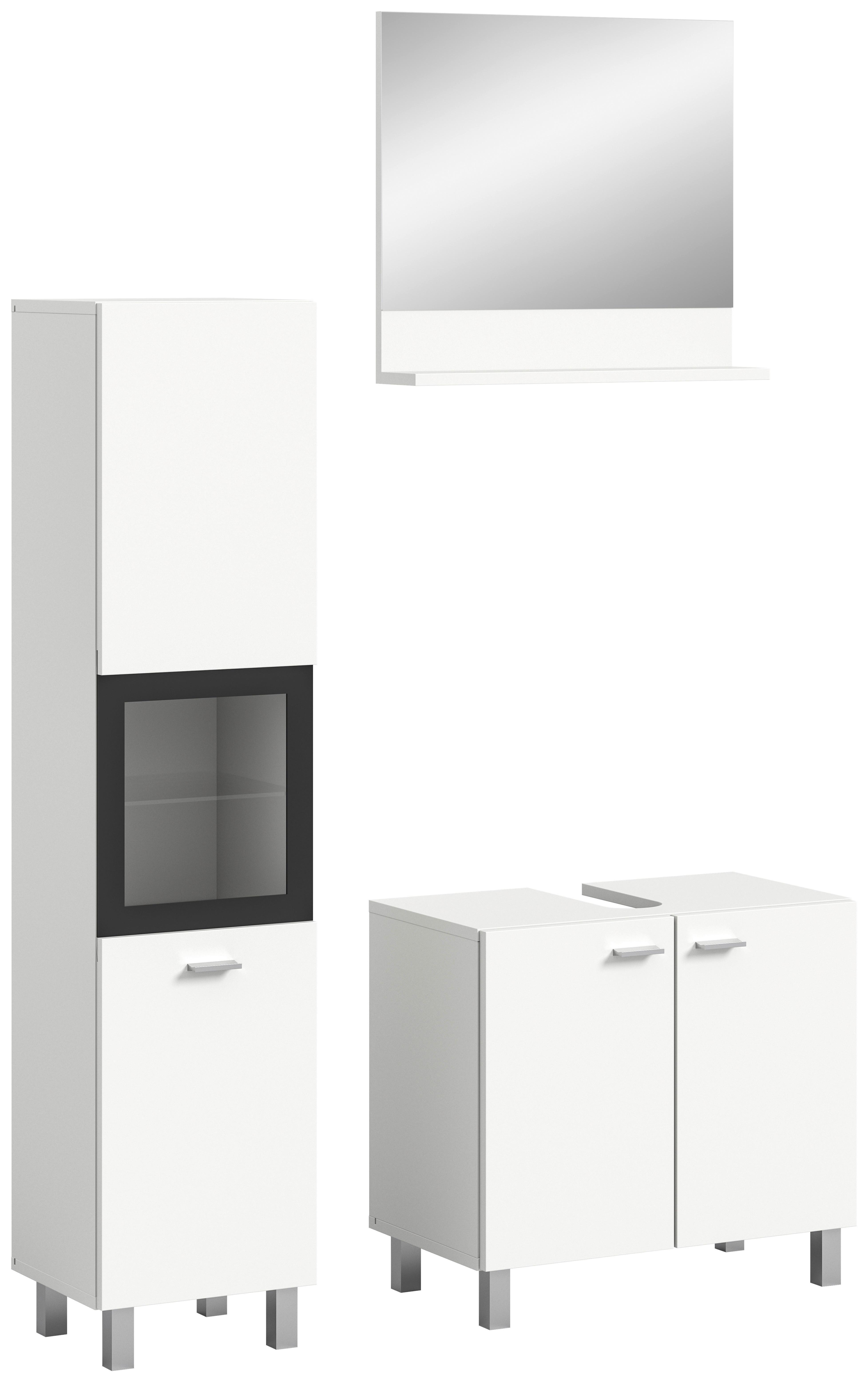 Badezimmer Boston Weiß B: 87 cm - Silberfarben/Weiß, MODERN, Glas/Holzwerkstoff (87cm) - MID.YOU