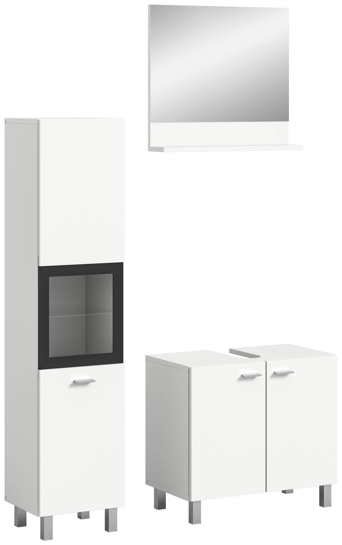 Badezimmer Boston Weiß B: 87 cm - Silberfarben/Weiß, MODERN, Glas/Holzwerkstoff (87cm) - MID.YOU