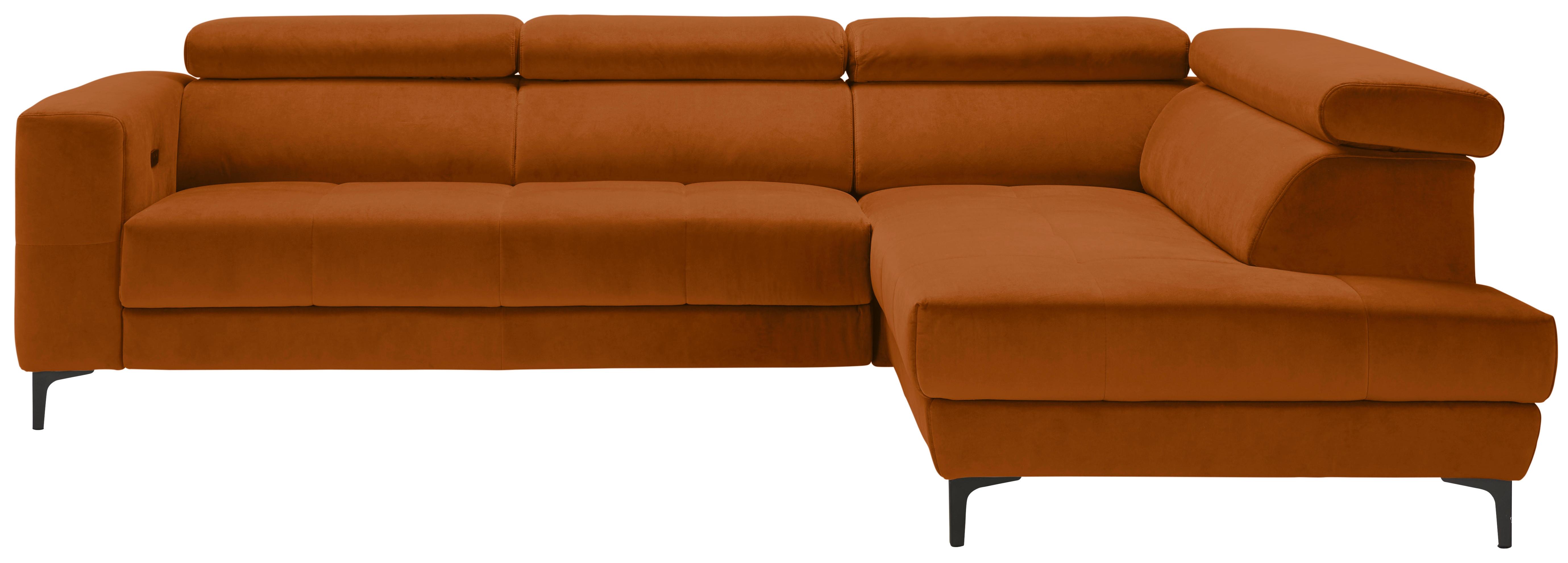 Rohová sedačka EMMA, pravá, oranžová,op.hl.,USB,el.výsuv - oranžová/černá, Moderní, textil (301/210cm) - Premium Living