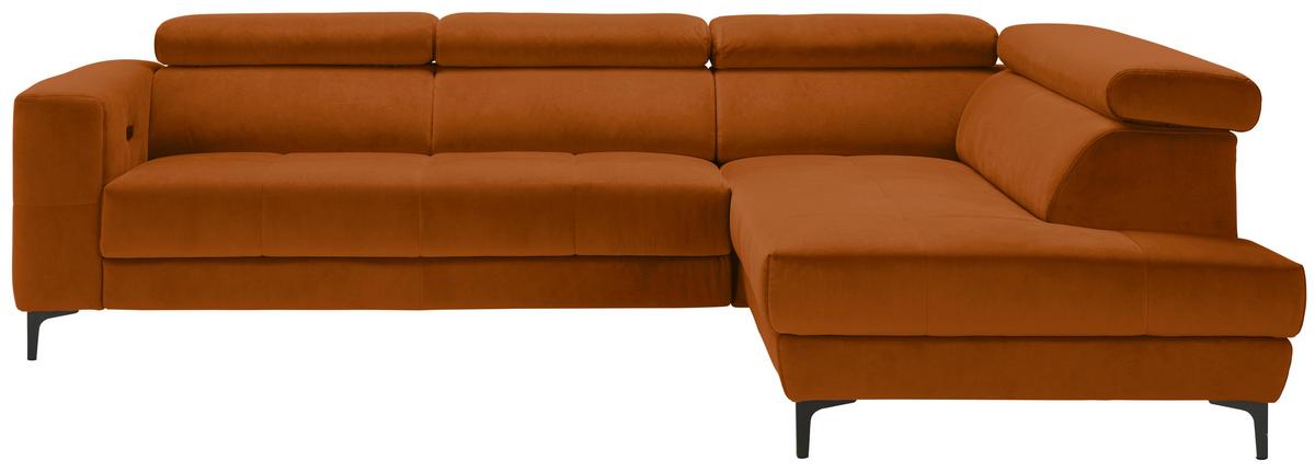 Rohová sedačka EMMA, pravá, oranžová,op.hl.,USB,el.výsuv - oranžová/černá, Moderní, textil (301/210cm) - Premium Living