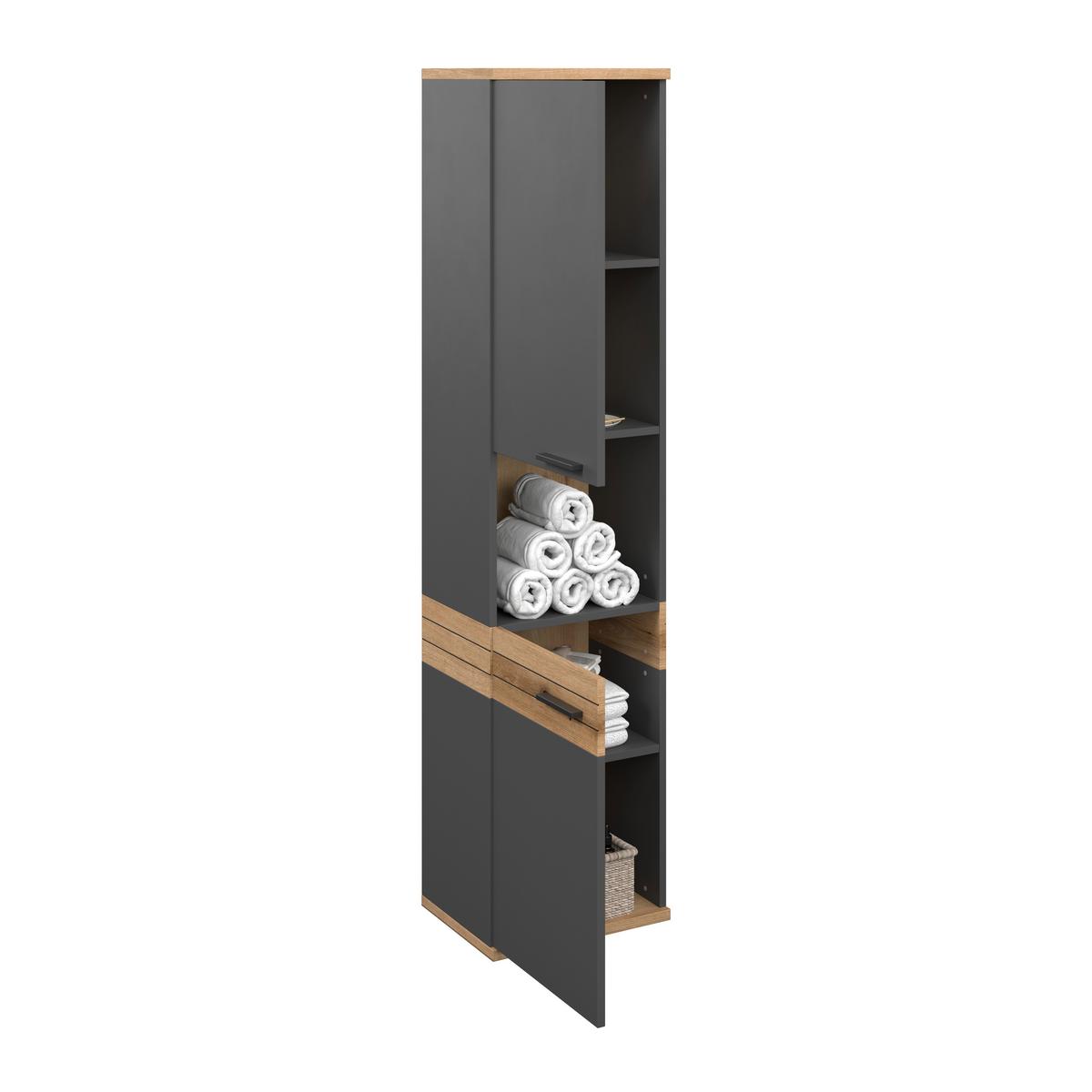 Badezimmer Hochschrank Cotia Cotls 40x170 cm Anthrazit - Eichefarben/Anthrazit, MODERN, Holzwerkstoff (40/170/30cm) - James Wood