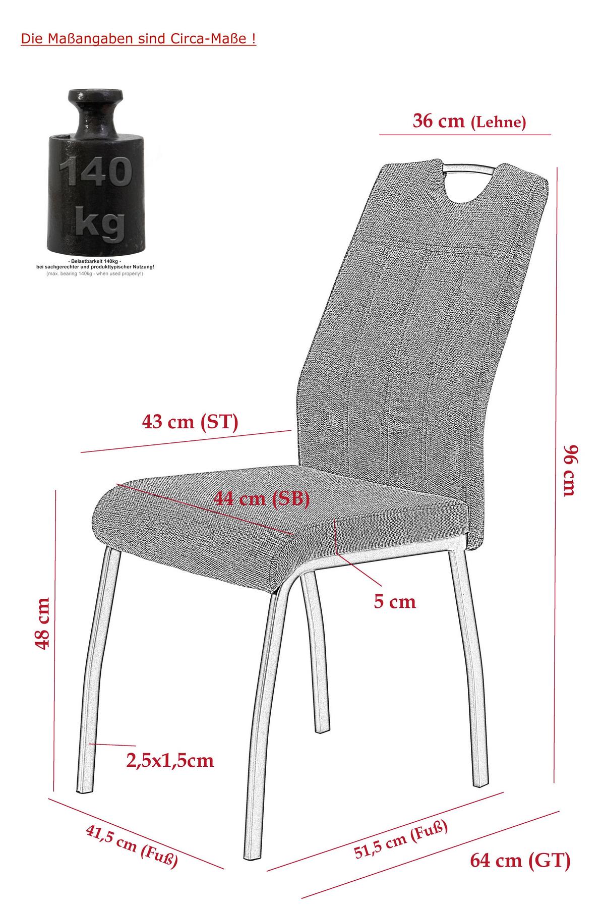 Stuhl-Set Elif II S Grau - Grau, MODERN, Textil/Metall (44/96/64cm) - MID.YOU