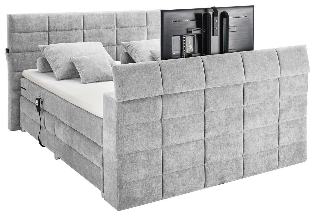 Boxspringbett Mit Topper 180x200 Cm Denver - Silberfarben, KONVENTIONELL, Textil (180/200cm) - Carryhome