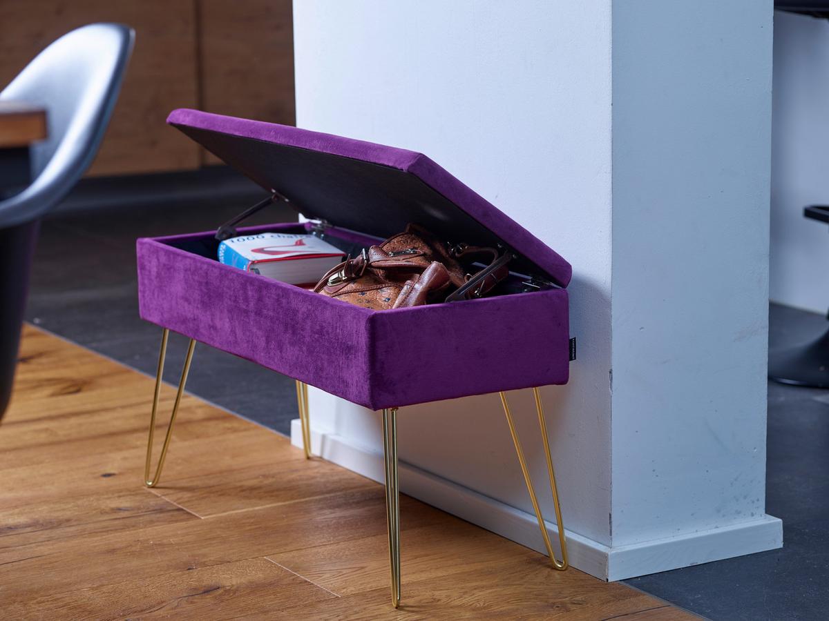 Hockerbank Scarlett Vlies Beere H: 42 cm inkl. Stauraum - Beere/Goldfarben, Design, Textil (75/42/30cm) - Echtwerk