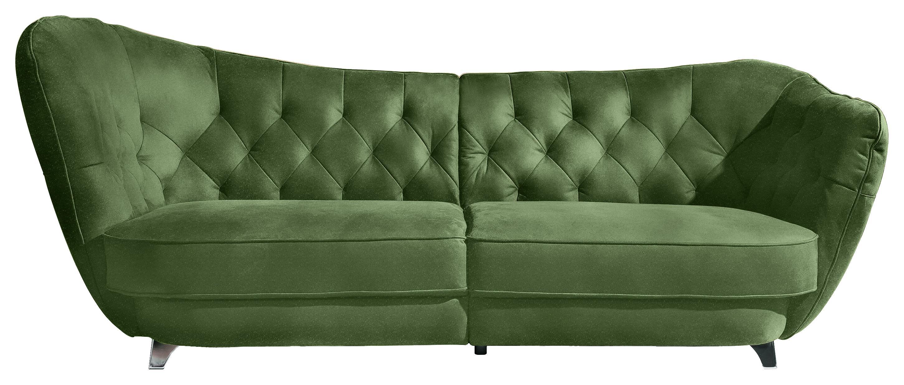 Sofa Retro Neu - Chromfarben/Olivgrün, Trend, Textil (256/98/115cm)