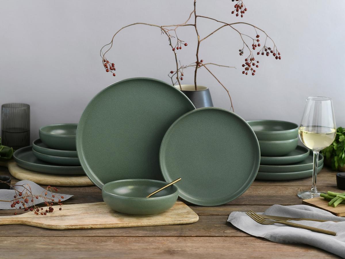 Tafelservice Uno Salbei Steinzeug, 12 -Teilig. - Salbeigrün, Basics, Keramik - Creatable
