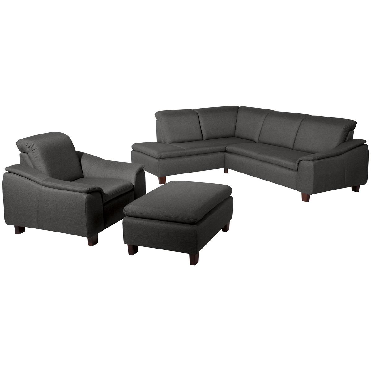 Ecksofa Aaron Anthrazit Flachgewebe - Anthrazit/Nussbaumfarben, Design, Textil (247/82/187cm) - Max Winzer