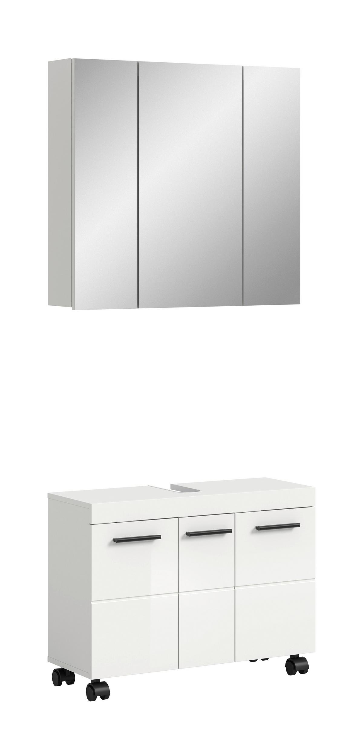 Badezimmer Nova Weiß B: 82cm - Weiß Hochglanz/Schwarz, Trend, Glas/Holzwerkstoff (82cm) - MID.YOU