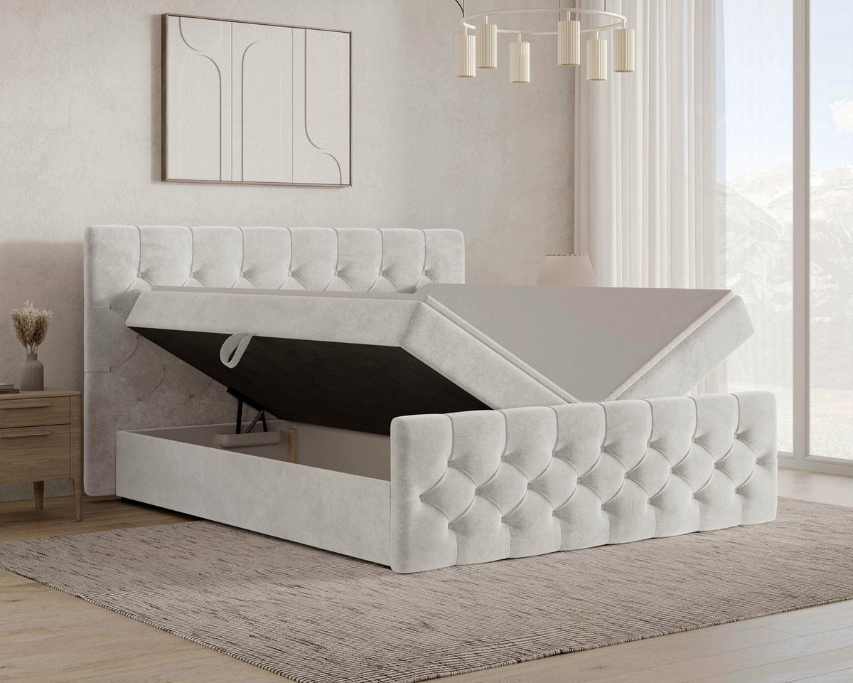 BOXBETT Karo Perlmutt 160x200cm - Perlmutt/Schwarz, MODERN, Holz (160/200cm) - MID.YOU