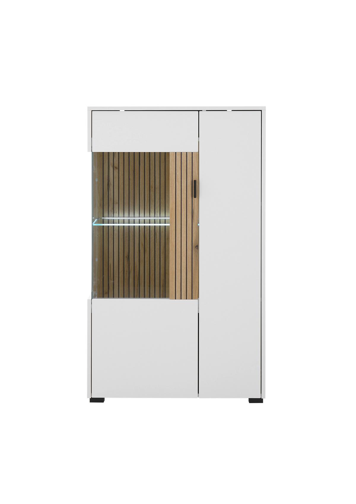 Vitrine Hudson Weiß/eichefarben B: 75 Cm - Eichefarben/Schwarz, Design, Glas/Holzwerkstoff (75/38/125cm) - MID.YOU