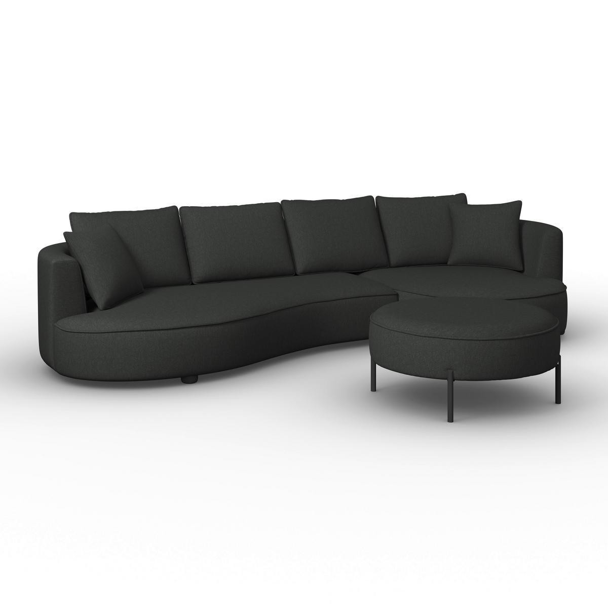 Sedací souprava NILAS, černá žinylka, s taburetem - černá, Moderní, kov/dřevo (322/80/154cm) - Bessagi Home