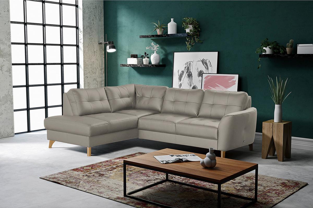 Ecksofa Nordic Plantinfarben S: 190x236 cm - Platinfarben/Buchefarben, Design, Leder/Textil (190/236cm) - Livetastic