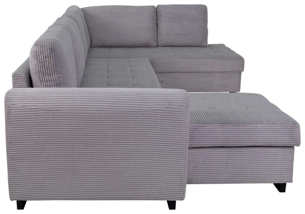 Souprava U MALTE, pravá, světle šedý manšestr - černá/světle šedá, Moderní, textil/plast (155/305/178cm) - Based