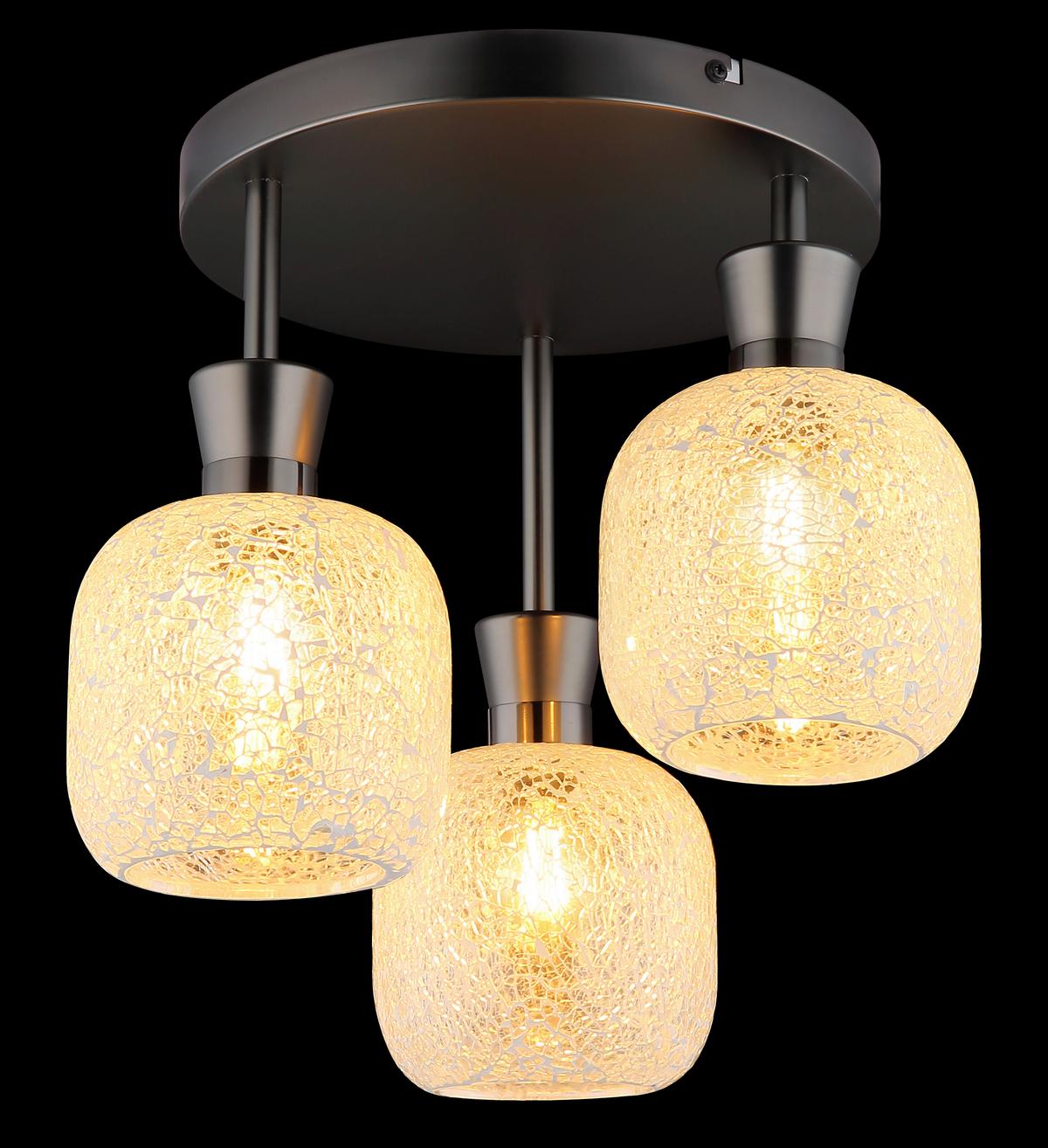 Deckenleuchte Exkl. 3xe14, 40w - Klar/Schwarzchrom, Design, Glas/Metall (33/30,5cm) - Globo