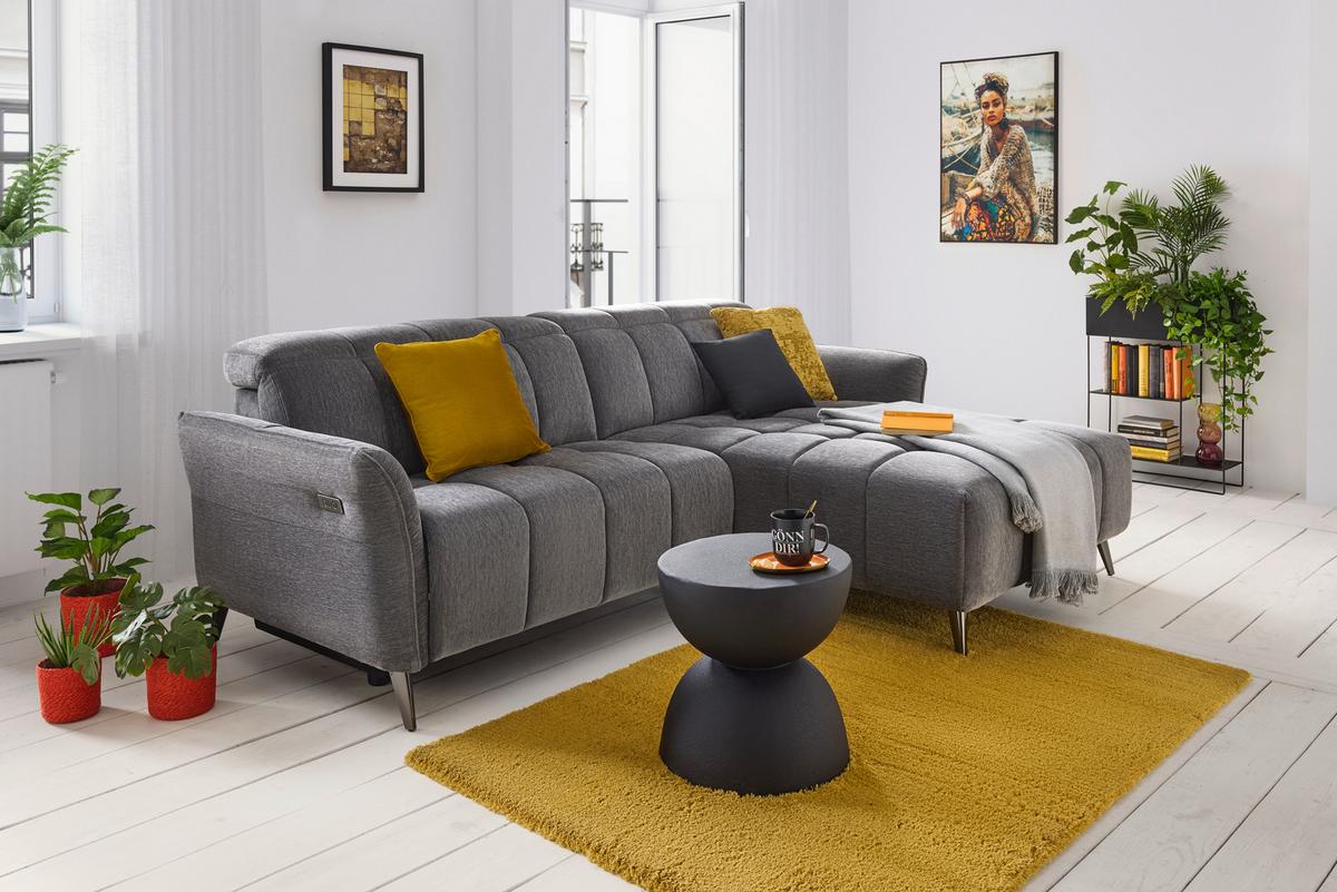 Rohová sedačka PISA, pravá, antracit.žinylka,s el.funkcí - barvy pinie/antracitová, Moderní, kov/dřevo (99-173/82-99/248cm) - Mömax