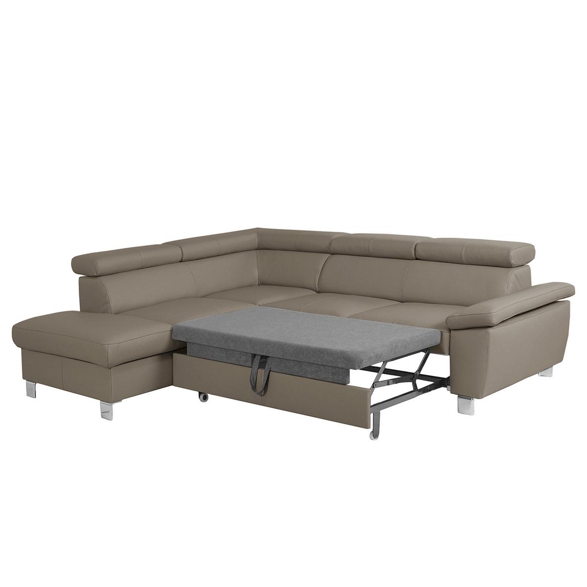 Ecksofa Lugano Teilleder Hellgrau 208x248 - Chromfarben/Hellgrau, Design, Leder/Textil (208/248cm) - Livetastic
