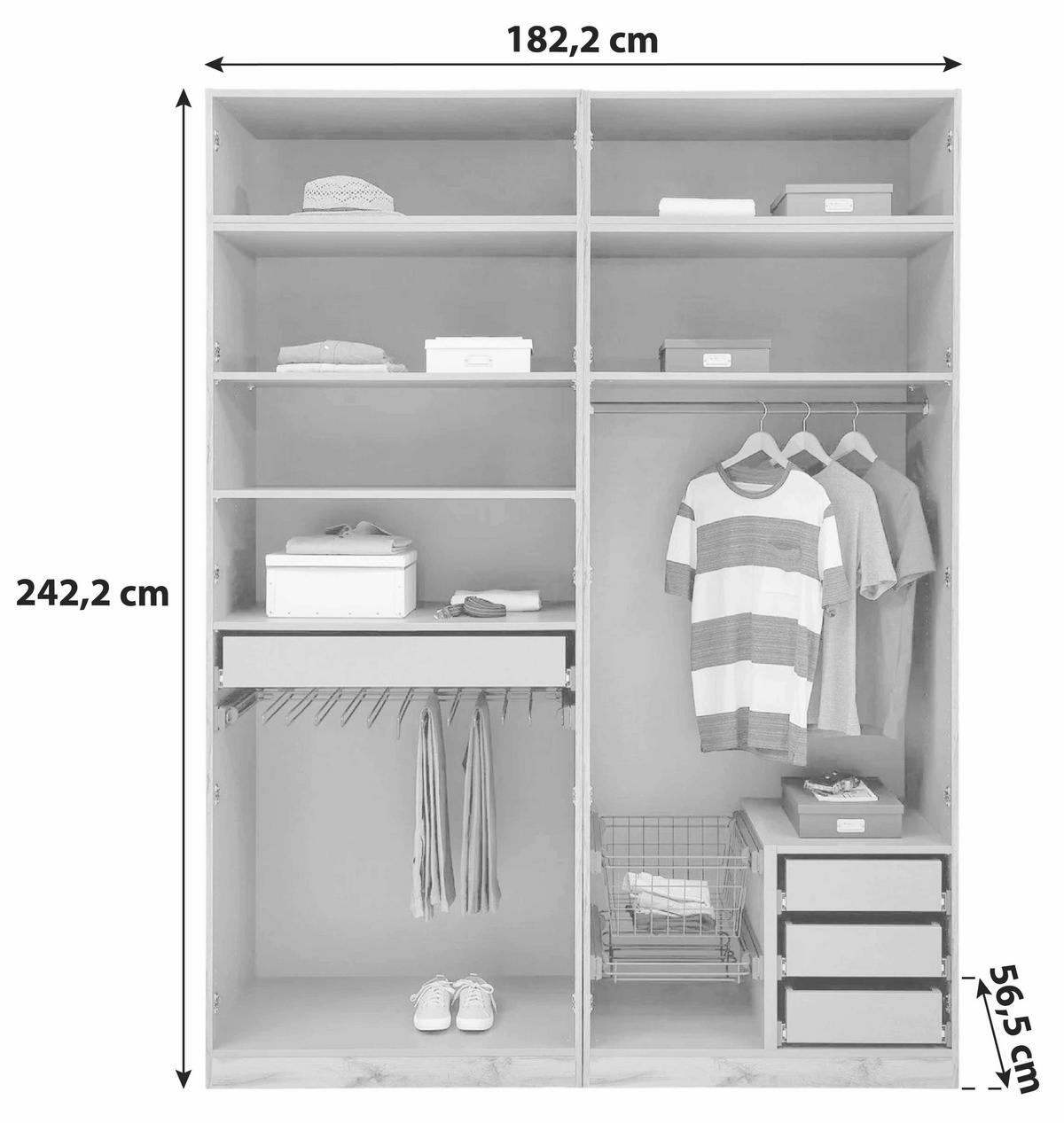 otvorená skriňa UNIT š. 182 cm dekor biela - biela/chrómová, Modern, kompozitné drevo/plast (182,2/242,2/56,5cm) - Ondega