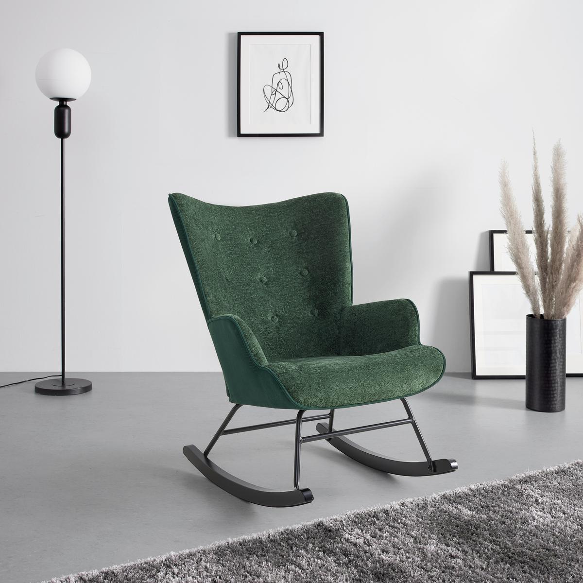 Hojdacie kreslo ROCK, zelená, max. 140 kg - čierna/zelená, Modern, kov/drevo (66/90/77cm) - Mömax