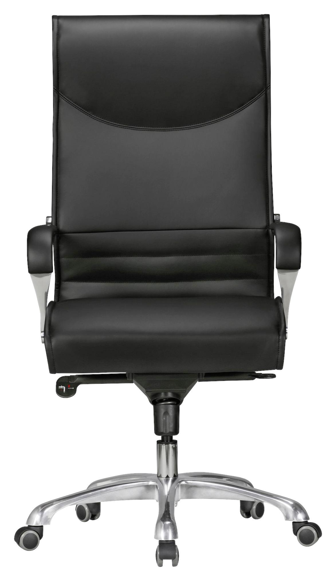 Chefsessel Bigboss Lederlook mit Armstützen + Wippfunktion - Schwarz/Alufarben, KONVENTIONELL, Kunststoff/Textil (61/126/60cm) - MID.YOU