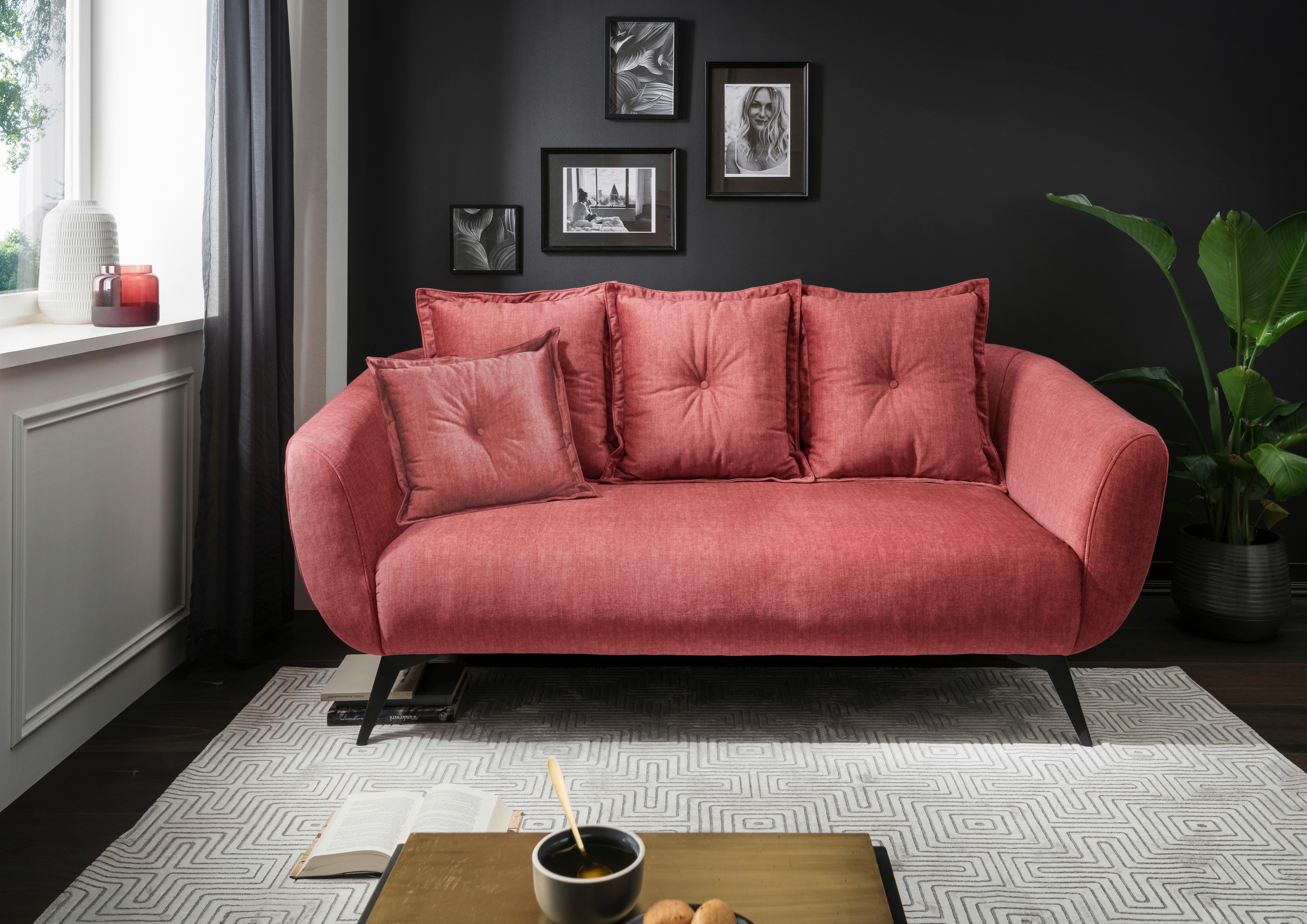 2,5-Sitzer-Sofa Baggio mit Kissen Koralle - Koralle/Schwarz, MODERN, Holz/Textil (196/94/103cm) - Livetastic