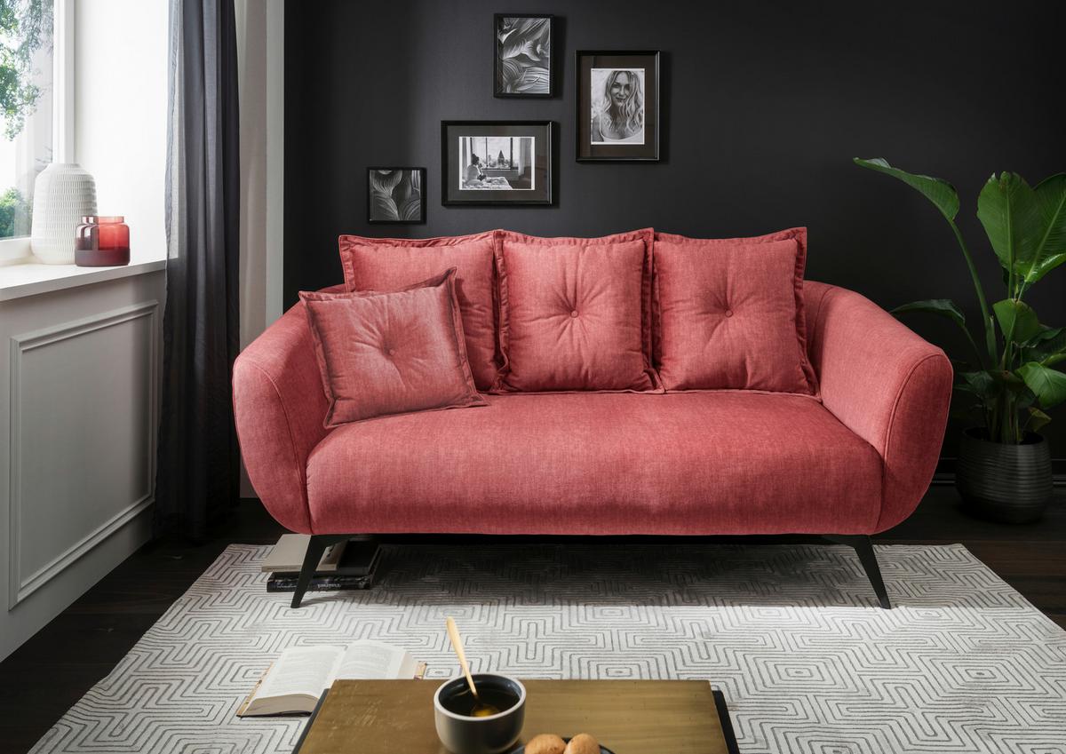 2,5-Sitzer-Sofa Baggio mit Kissen Koralle - Koralle/Schwarz, MODERN, Holz/Textil (196/94/103cm) - Livetastic