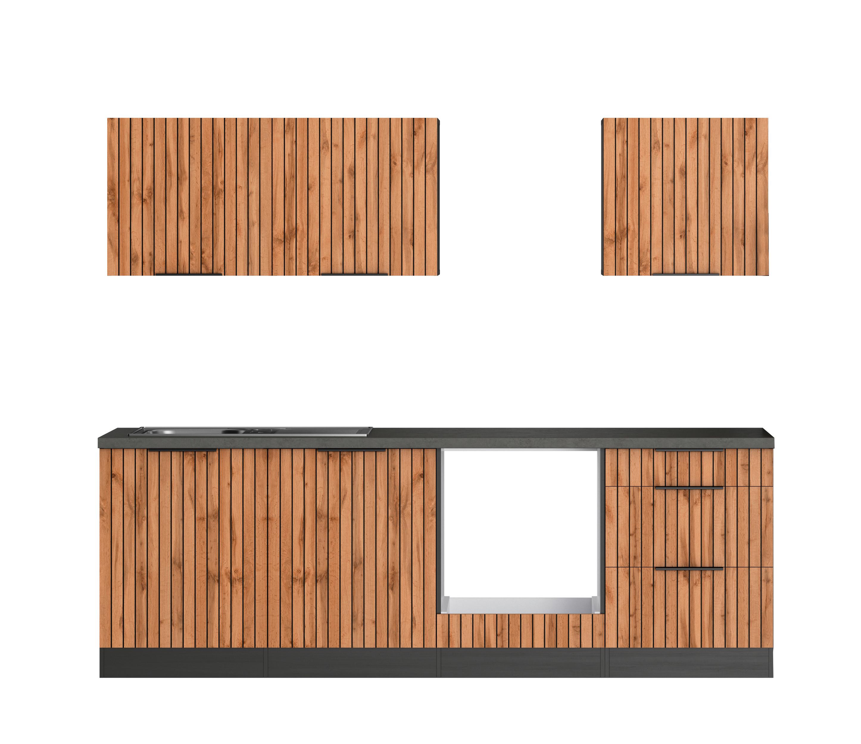 Küchenleerblock Liverpool Graphit/Eiche Dekor B: 240 cm - Schieferfarben/Eiche Wotan, Basics, Holzwerkstoff (240cm) - Held