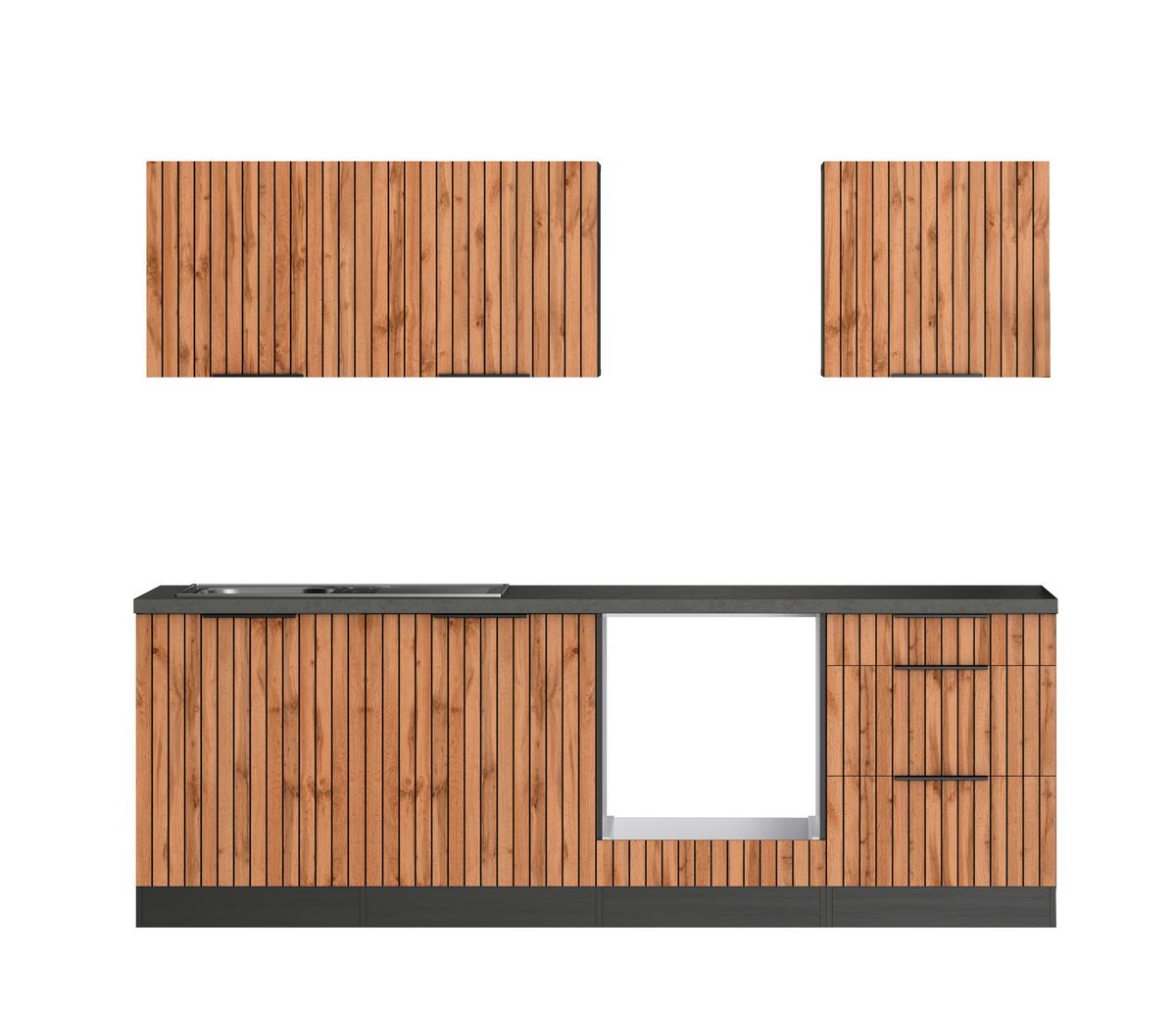 Küchenleerblock Liverpool Graphit/Eiche Dekor B: 240 cm - Schieferfarben/Eiche Wotan, Basics, Holzwerkstoff (240cm) - Held