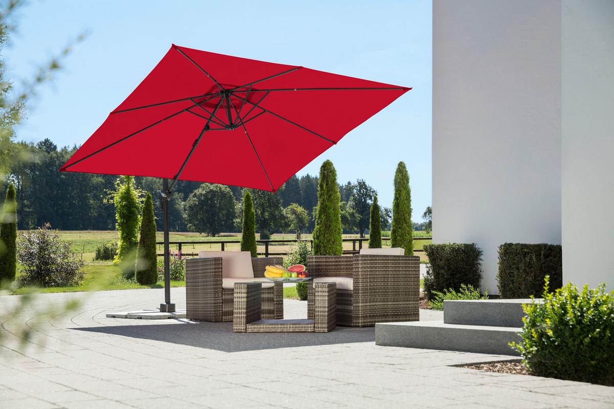 Ampelschirm Rhodos Junior BxHxT: 338x239x270 cm Rot - Anthrazit/Rot, Basics, Textil/Metall (338/239/270cm) - Schneider