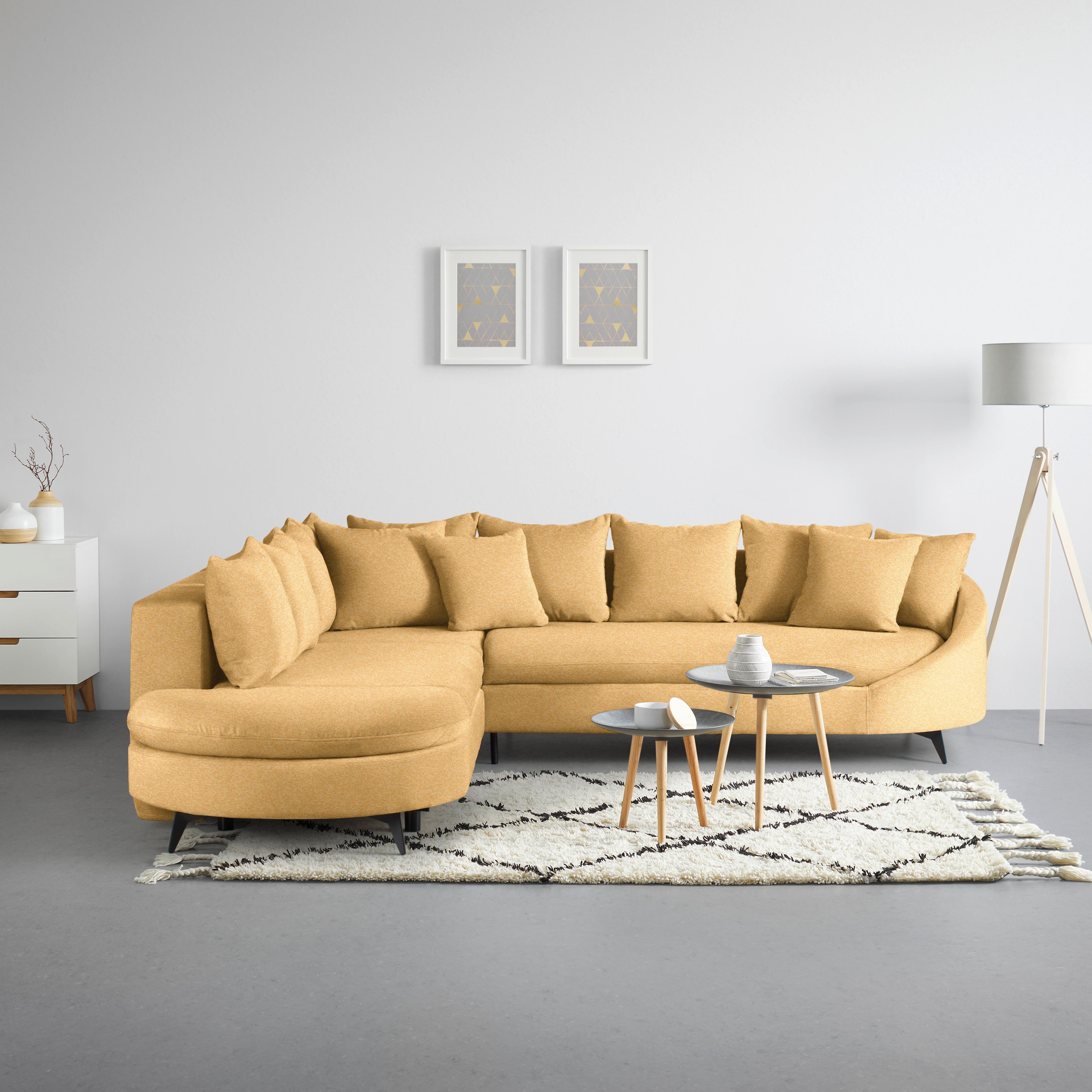 Rohová sedačka AXEL, levá, hořčicově žlutá tkanina - černá/hořčicově žlutá, Moderní, kov/textil (250/291cm) - Mömax