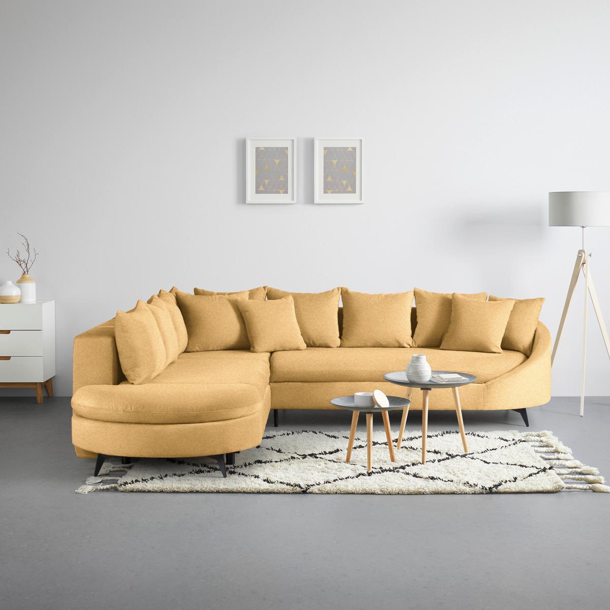Rohová sedačka AXEL, levá, hořčicově žlutá tkanina - černá/hořčicově žlutá, Moderní, kov/textil (250/291cm) - Mömax