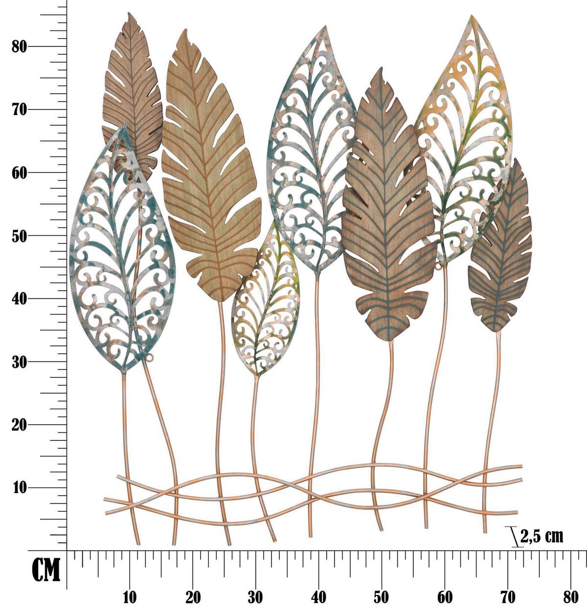 Wanddeko Leafs -c- Braun Schwarz B: 87 Cm - Schwarz/Braun, Basics, Holzwerkstoff/Metall (87/75/2.5cm)