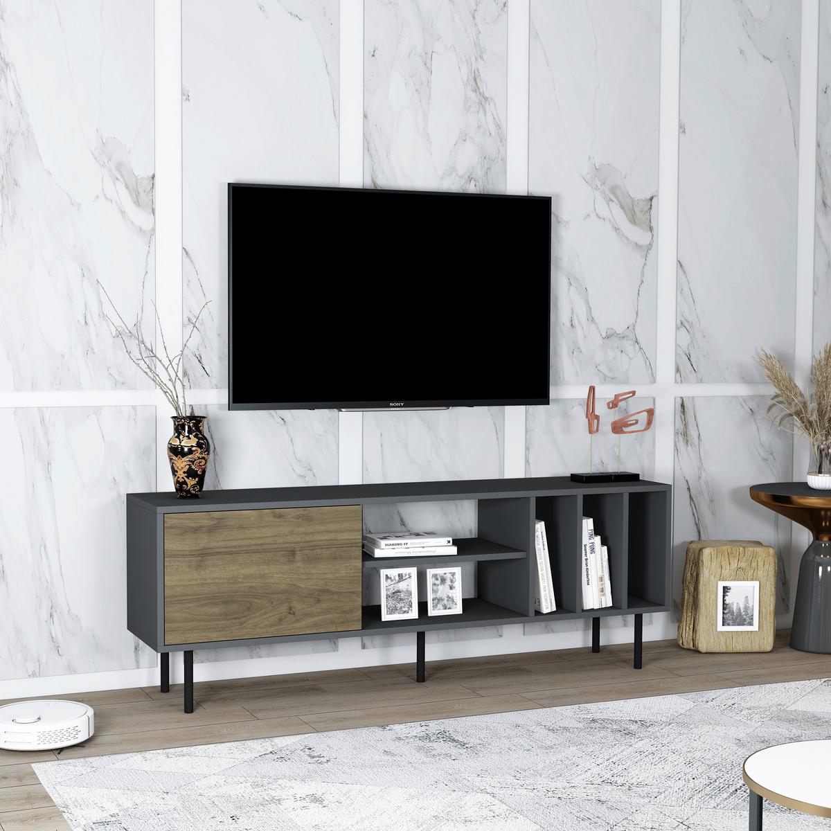 Lowboard Hera Tv-Schrank - Anthrazit/Walnussfarben, Design, Holzwerkstoff (160/57/35cm) - Livetastic
