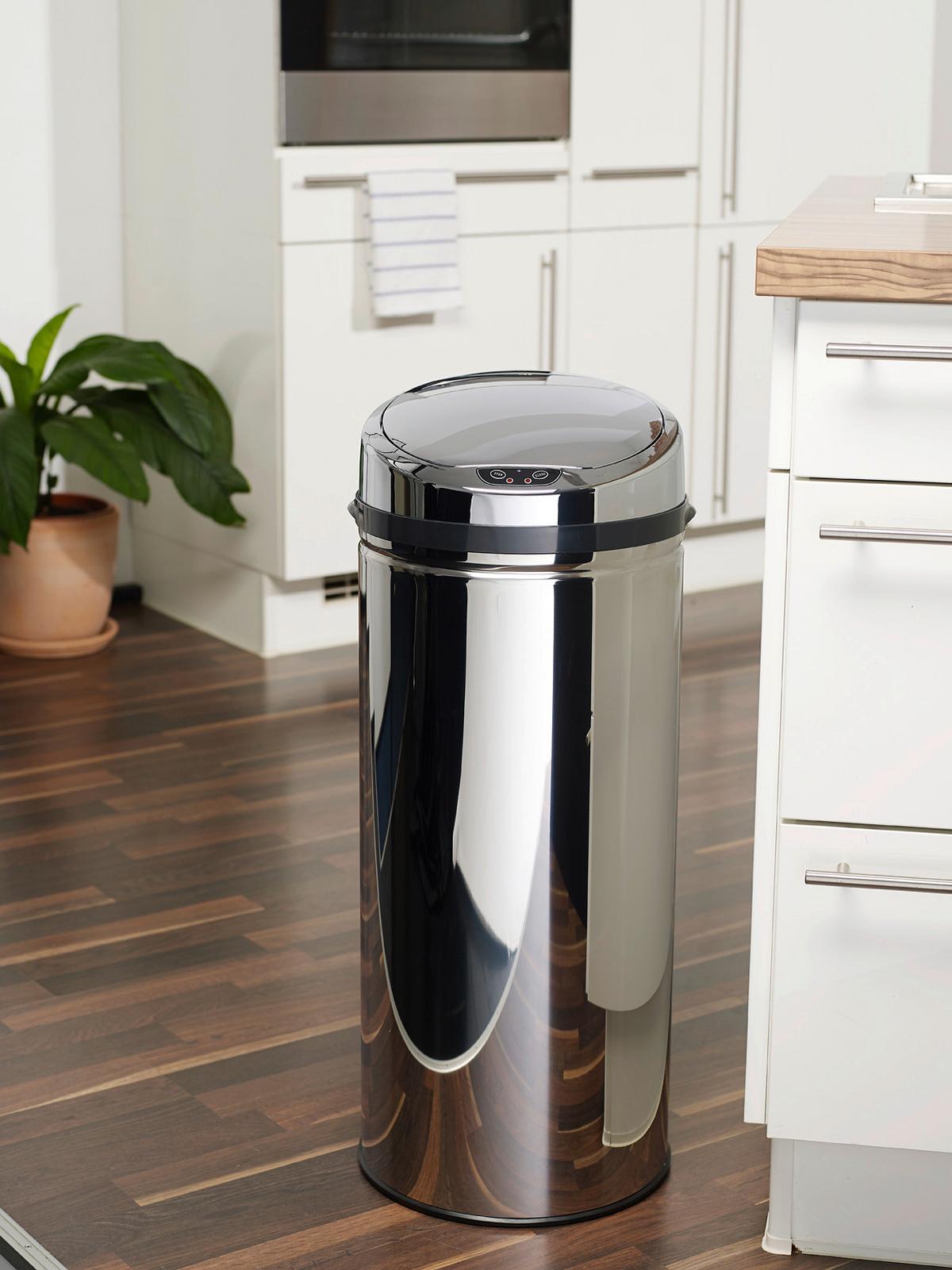 Mülleimer Inox mit Deckel 42l Edelstahl Silber - Silberfarben/Schwarz, Trend, Kunststoff/Metall (31/31/79,5cm) - Echtwerk
