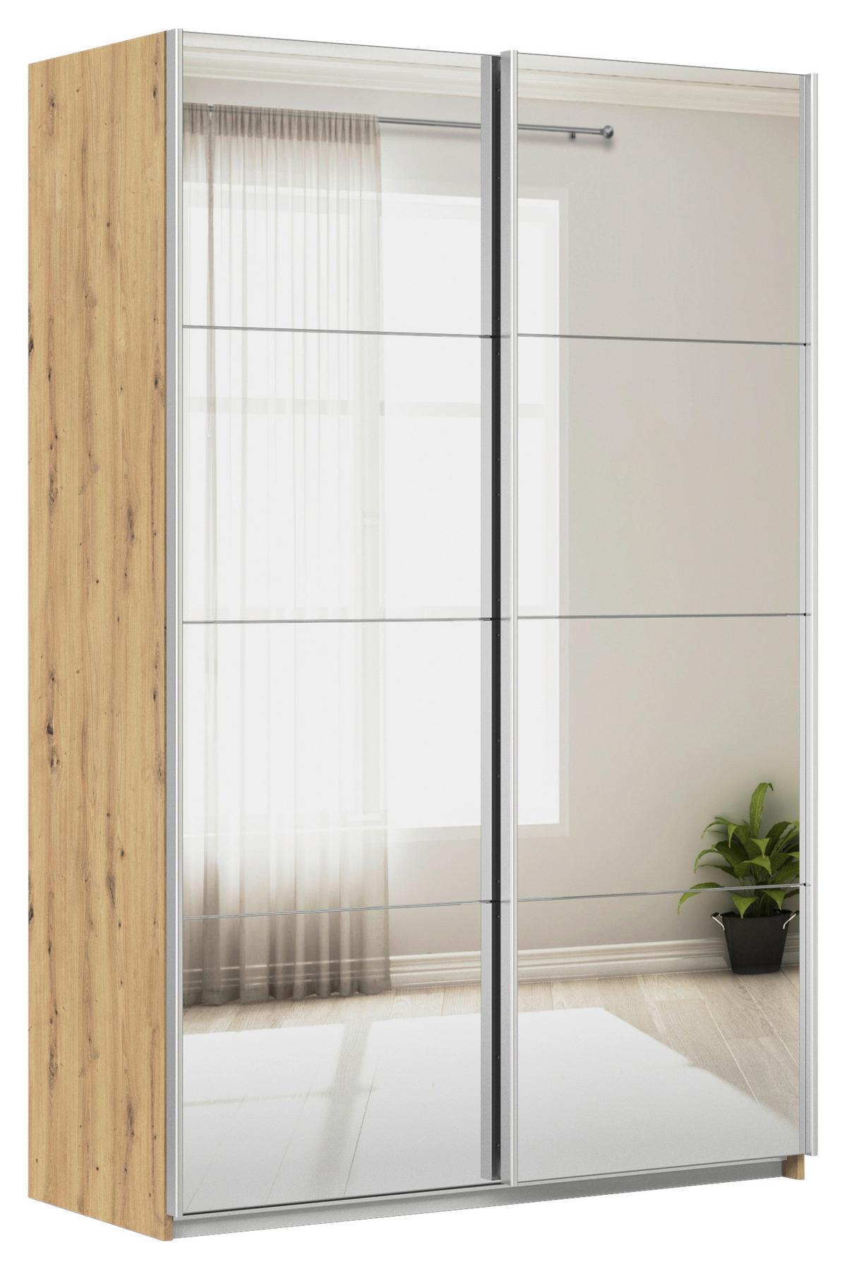 Tolóajtós Szekrény Feldkirch 136/210 - Artisan tölgy/ezüstszínű, Modern, faalapú anyag (136/210/62cm)