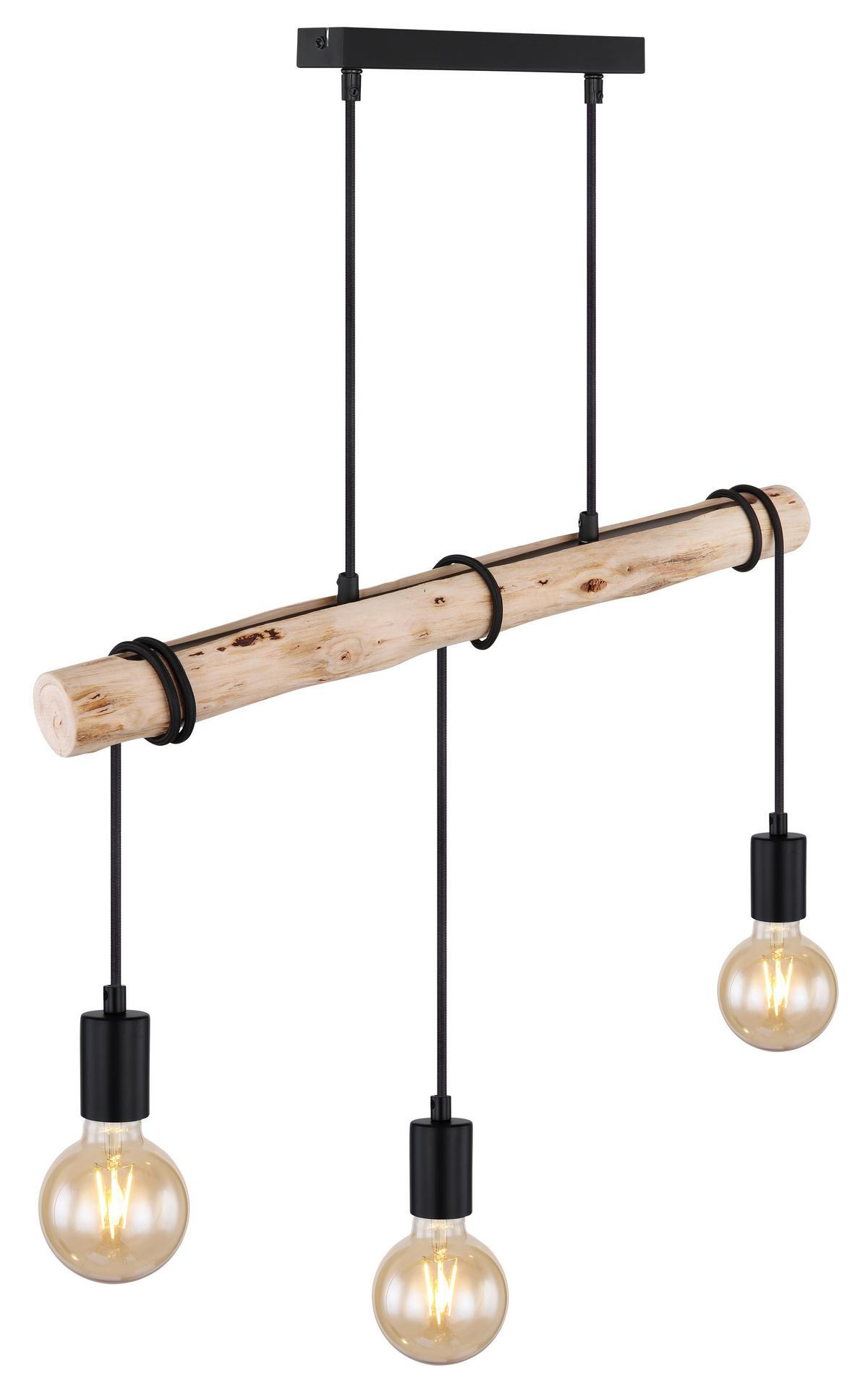 Hängeleuchte 15539-3h - Schwarz/Naturfarben, Natur, Holz/Metall (60/5/120cm) - Globo
