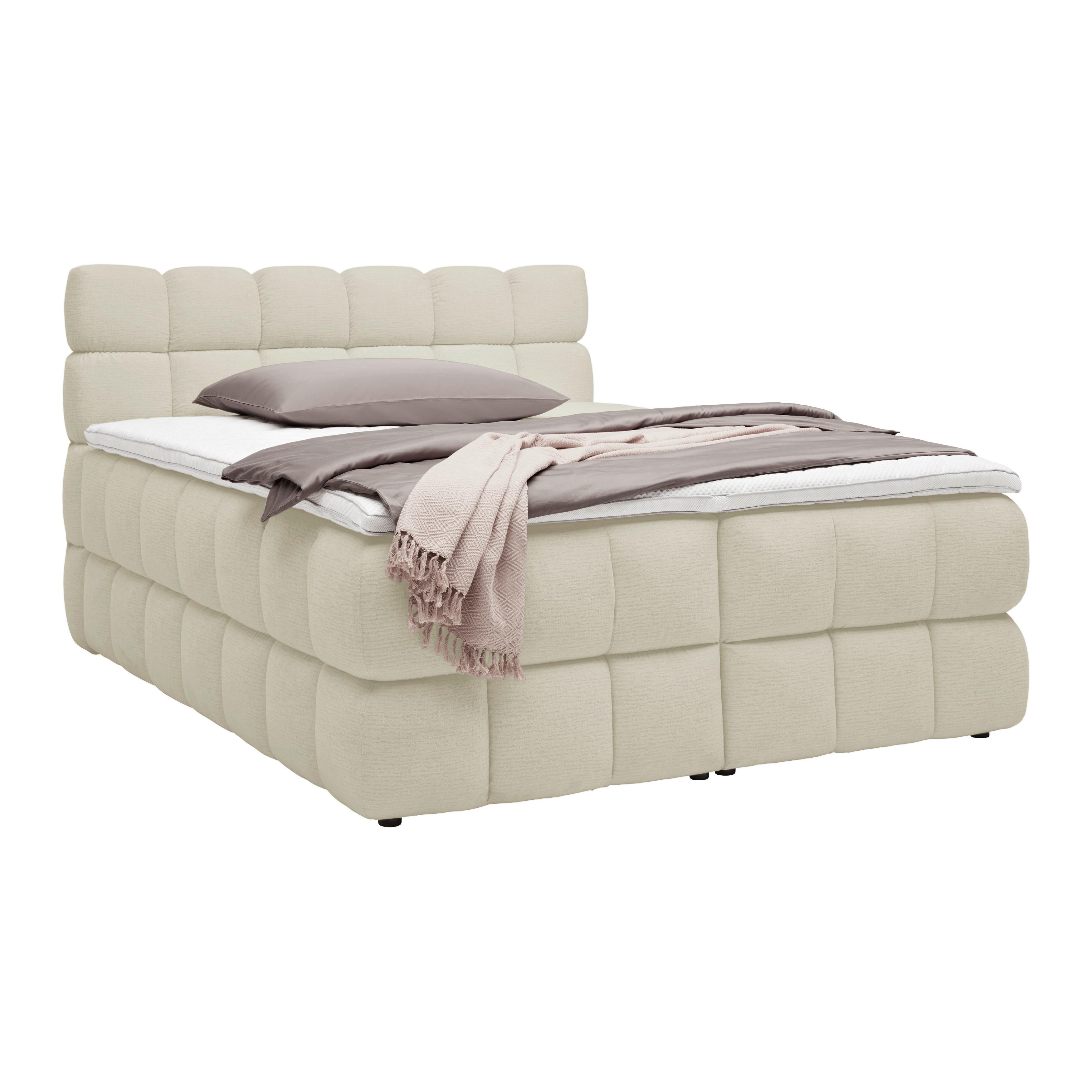 Boxspring posteľ BUBBLE BOX 180/200 cm, béžová - čierna/béžová, Konventionell, kov/drevo (180/200cm) - Premium Living